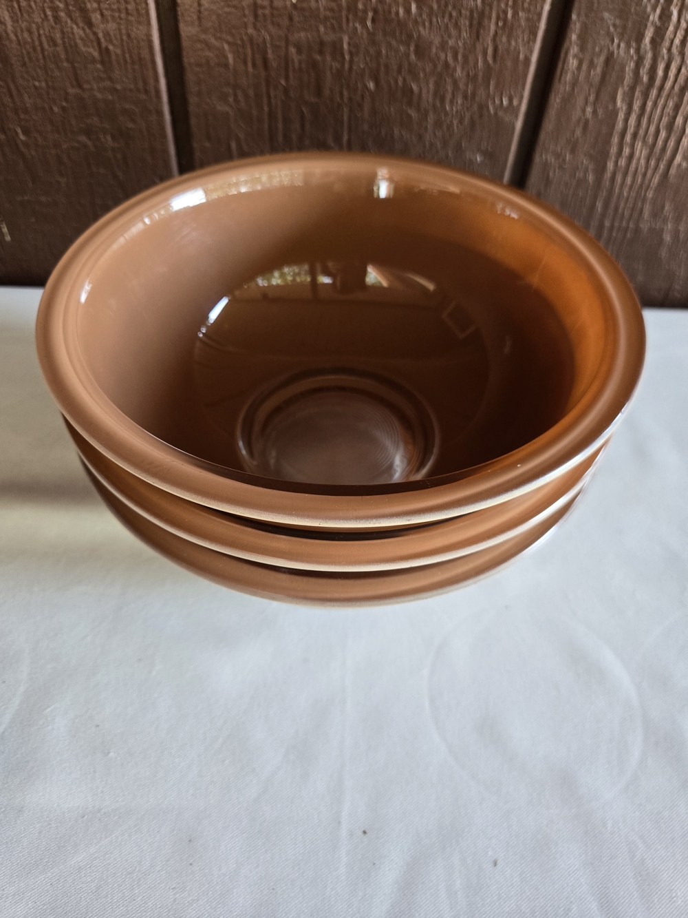 Pyrex #323 Clear Bottom Set of 3 Two-tone Tan & Cream Vintage